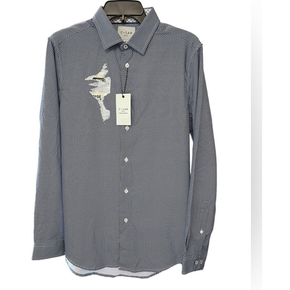 New ~ C-LAB  , NORDSTROM ~ Micro Print Long Sleeve 4-Way Stretch Shirt Size M